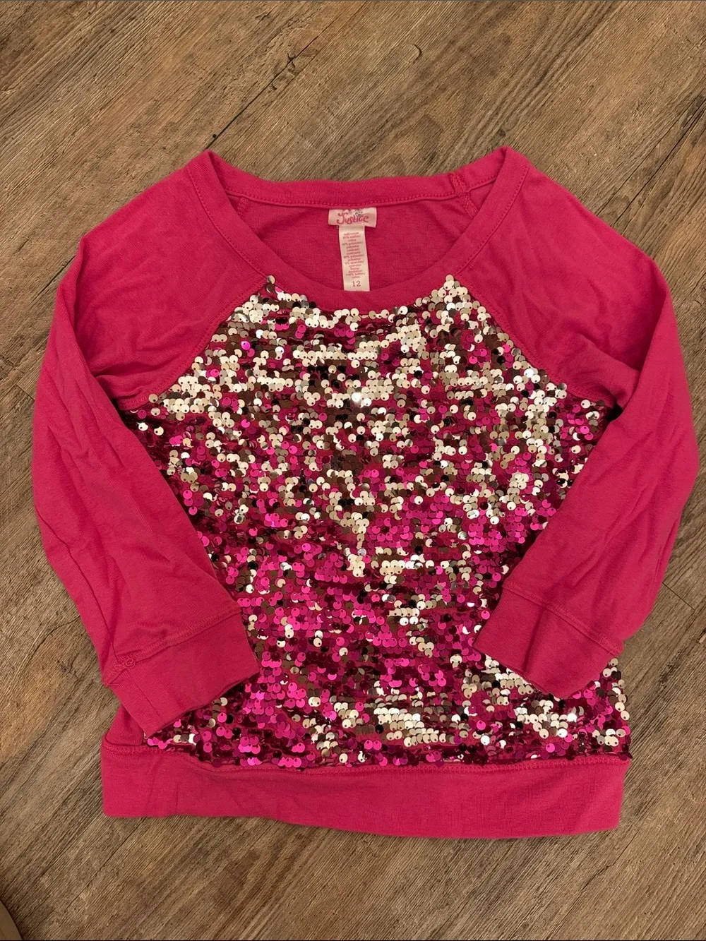 Justice Hot Pink Sequin Raglan Top